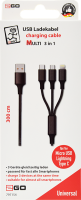 3 in 1 USB Ladekabel für Apple, Android - 3m Schwarz...