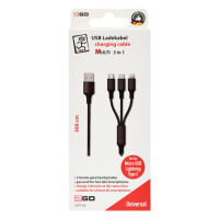 3 in 1 USB Ladekabel f&uuml;r Apple, Android - 3m...
