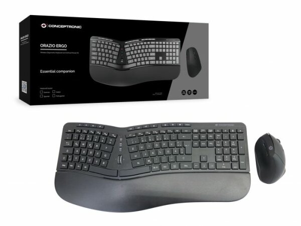 CONCEPTRONIC - ERGO Kabelloses Set aus ergonomischer Tastatur und vertikaler Maus, deutsch