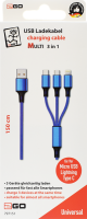2GO - 3in1 USB Ladekabel blau für Micro-USB, Lightn,...