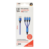 2GO - 3in1 USB Ladekabel blau f&uuml;r Micro-USB,...