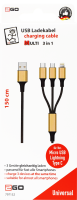 2GO - 3in1 USB Ladekabel gold für Micro-USB, Lightn,...