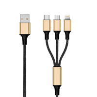 2GO - 3in1 USB Ladekabel gold für Micro-USB, Lightn, USB C 1,5 m