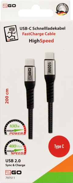 2GO - USB Datenkabel - High Speed - 480MBps - 100W - 200cm