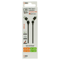 2GO - 4 in 1 USB / Type C Datenkabel schwarz 250cm