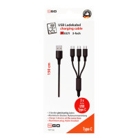 2GO - 3in1 USB Ladekabel f&uuml;r 3x USB-C - 1,5m...